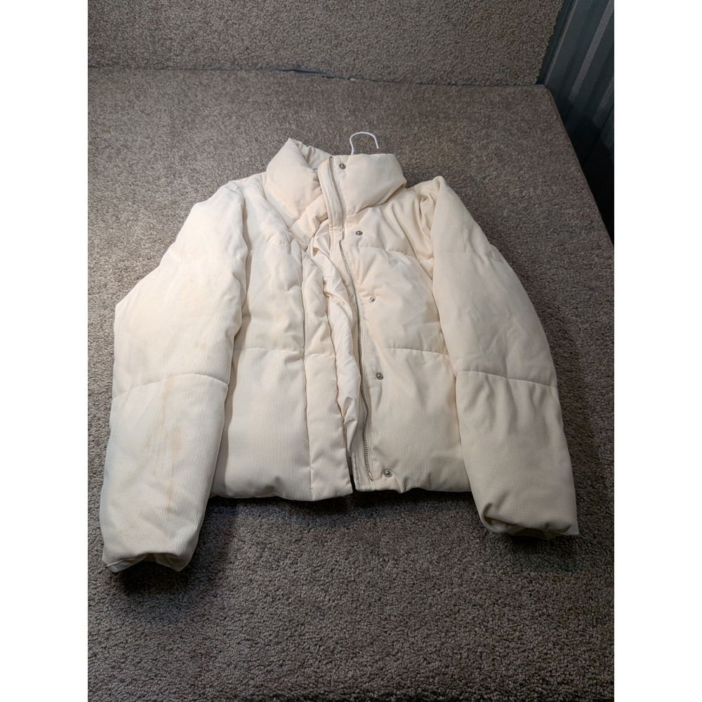 Levi Strauss & Co Womens Cream Corduroy Puffer Jacket Size M Quilted Coat
